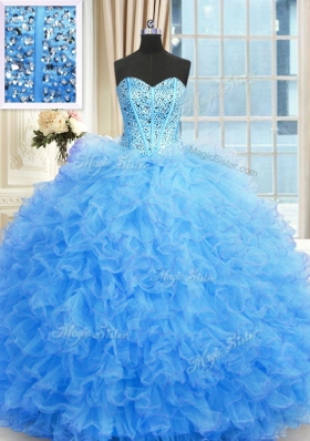 Floor Length Baby Blue Quinceanera Dresses Sweetheart Sleeveless Lace Up