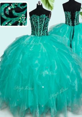 Sweetheart Sleeveless Lace Up Vestidos de Quinceanera Turquoise Organza