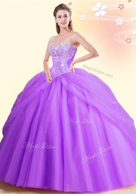 Lilac Sleeveless Beading Floor Length Vestidos de Quinceanera