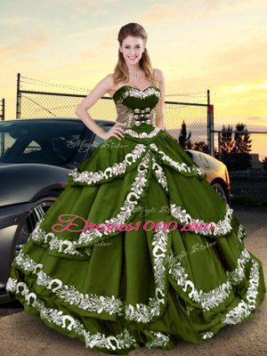 Simple Ball Gowns Ball Gown Prom Dress Olive Green Sweetheart Taffeta Sleeveless Floor Length Lace Up