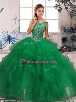 Organza Sleeveless Floor Length Sweet 16 Dresses and Beading and Ruffles