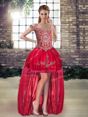 Traditional Tulle Sleeveless High Low Runway Inspired Dress and Beading and Appliques