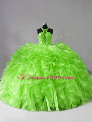 Halter Top Zipper Beading and Ruffles 15 Quinceanera Dress Brush Train Sleeveless