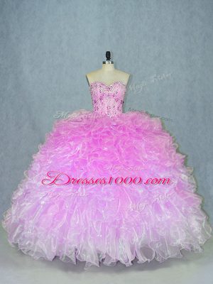 Multi-color Ball Gowns Organza Sweetheart Sleeveless Beading and Ruffles Floor Length Lace Up Ball Gown Prom Dress