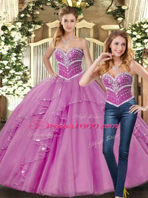 Sleeveless Lace Up Floor Length Beading 15th Birthday Dress