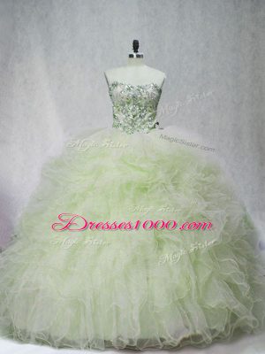 Glorious Sweetheart Sleeveless Quinceanera Dress Brush Train Beading Yellow Green Tulle