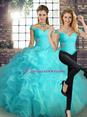 Sleeveless Lace Up Floor Length Beading and Ruffles Quinceanera Gown