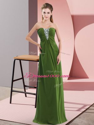 Beading Celebrity Prom Dress Olive Green Zipper Sleeveless Floor Length