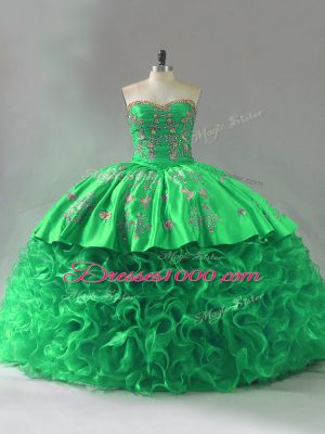 Green Sweetheart Lace Up Embroidery and Ruffles Sweet 16 Quinceanera Dress Sleeveless