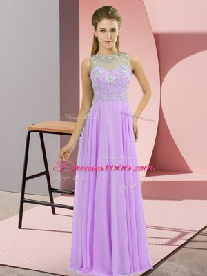 Colorful Floor Length Zipper Celebrity Inspired Dress Lavender for Prom and Party with Beading