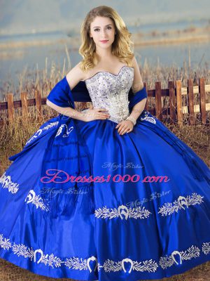 Nice Satin Sleeveless Floor Length Sweet 16 Quinceanera Dress and Beading and Embroidery