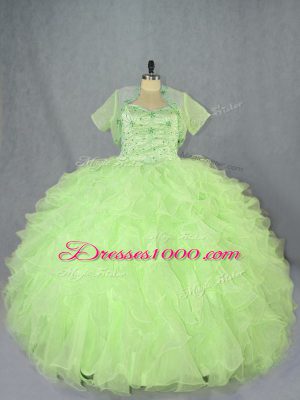 New Arrival Sleeveless Lace Up Floor Length Beading and Ruffles Quinceanera Gown