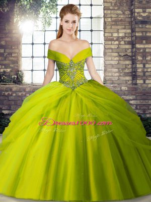 Tulle Sleeveless Sweet 16 Dresses Brush Train and Beading and Pick Ups