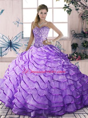 Sweetheart Sleeveless Organza Quinceanera Dress Beading and Ruffled Layers Lace Up