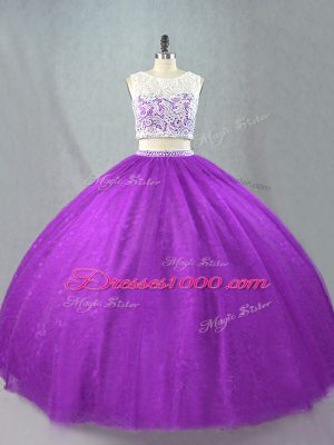 Flirting Purple Sleeveless Floor Length Beading Zipper Quince Ball Gowns