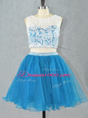 Charming Two Pieces Dress Like A Star Blue Scoop Organza Sleeveless Mini Length Zipper