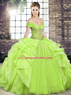 Yellow Green Sleeveless Beading and Ruffles Floor Length Sweet 16 Dress