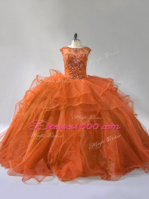 Modest Rust Red Sleeveless Ruffles Lace Up Sweet 16 Quinceanera Dress