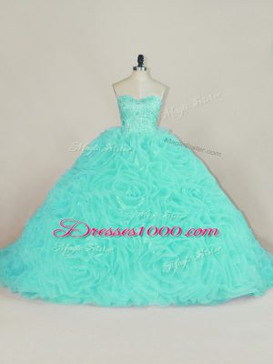 Aqua Blue Sweetheart Neckline Beading and Ruffles Vestidos de Quinceanera Sleeveless Lace Up