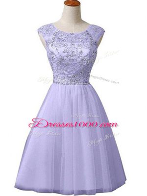 Beading Lavender Zipper Sleeveless Mini Length