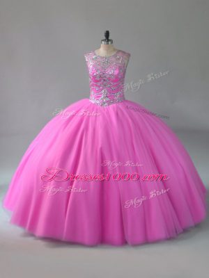 Floor Length Ball Gowns Sleeveless Rose Pink Quinceanera Gown Lace Up