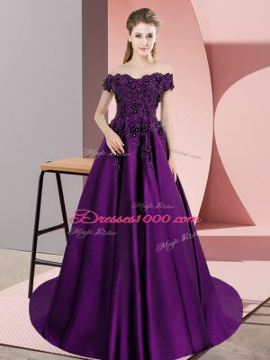 Captivating Appliques Sweet 16 Dresses Eggplant Purple Zipper Sleeveless Court Train