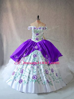 White And Purple Sleeveless Embroidery and Ruffles Floor Length 15 Quinceanera Dress