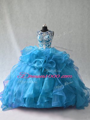 Fantastic Blue Quinceanera Dresses Organza Sleeveless Ruffles