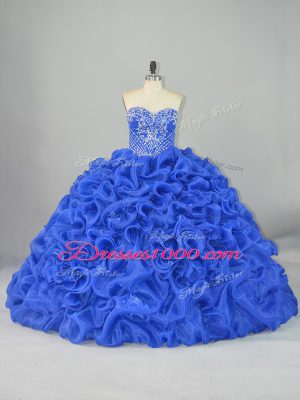 Sleeveless Brush Train Beading and Pick Ups Lace Up Sweet 16 Quinceanera Dress