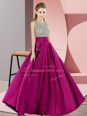 Sleeveless Backless Floor Length Beading Prom Evening Gown