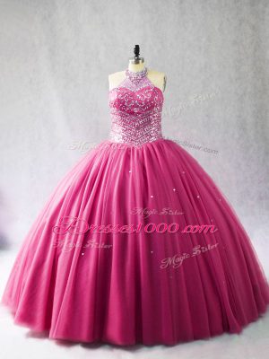 Luxurious Sleeveless Brush Train Beading Lace Up Sweet 16 Dress