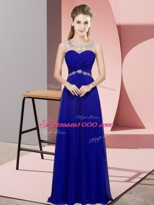 Ideal Chiffon Scoop Sleeveless Backless Beading Celebrity Dresses in Blue