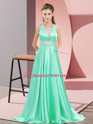 Sleeveless Brush Train Backless Beading Dress for Prom