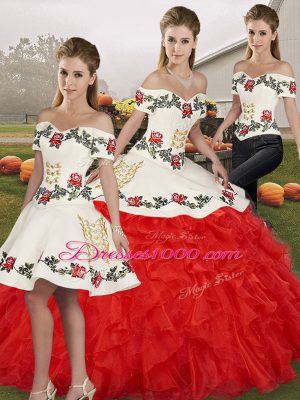 Lovely Sleeveless Embroidery and Ruffles Lace Up Sweet 16 Quinceanera Dress