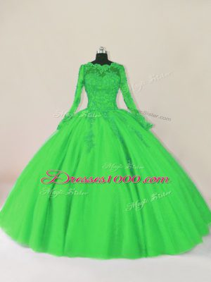 High Class Floor Length Ball Gowns Long Sleeves Green 15th Birthday Dress Zipper