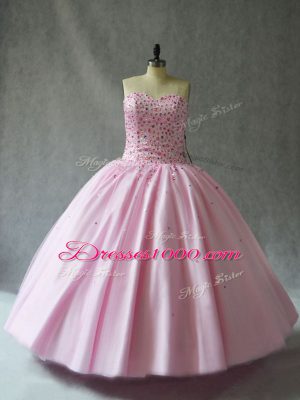 Pink Sweetheart Neckline Beading Sweet 16 Quinceanera Dress Sleeveless Lace Up