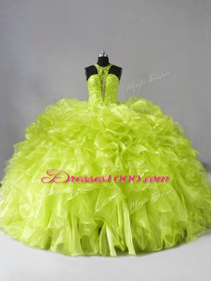 Fine Yellow Green Sleeveless Beading and Ruffles Zipper 15 Quinceanera Dress