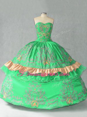 Ball Gowns 15th Birthday Dress Green Sweetheart Organza Sleeveless Floor Length Lace Up