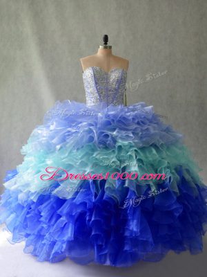 Floor Length Multi-color Sweet 16 Dress Sweetheart Sleeveless Lace Up