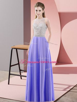 Flirting Floor Length Lavender Evening Dress Satin Sleeveless Beading