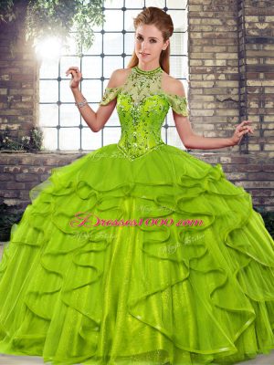 Sleeveless Beading and Ruffles Lace Up 15th Birthday Dress