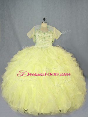 Sweetheart Sleeveless Organza 15th Birthday Dress Beading and Ruffles Lace Up