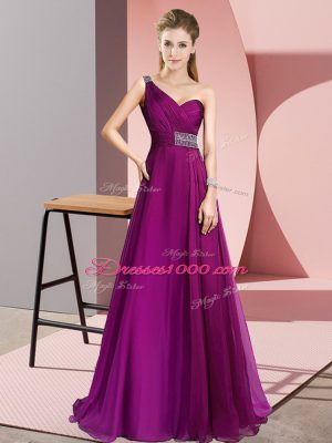 Popular Criss Cross Evening Dress Fuchsia for Prom and Party with Beading Brush Train