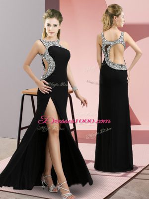 Custom Made Scoop Sleeveless Backless Homecoming Dress Black Elastic Woven Satin