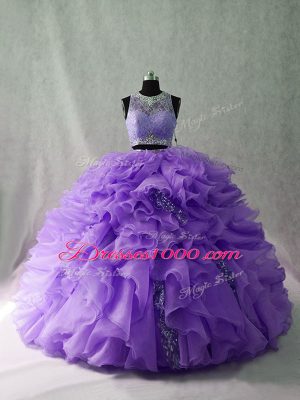 Dazzling Floor Length Lavender Vestidos de Quinceanera Scoop Sleeveless Brush Train Zipper