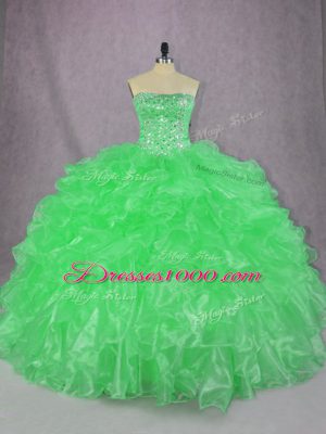 Ball Gowns 15 Quinceanera Dress Green Strapless Organza Sleeveless Floor Length Lace Up