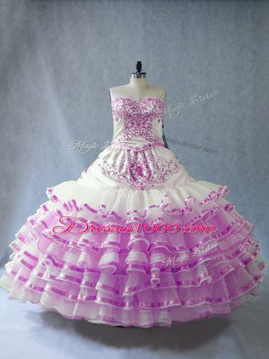 Luxury Floor Length Lilac 15 Quinceanera Dress Sweetheart Sleeveless Lace Up