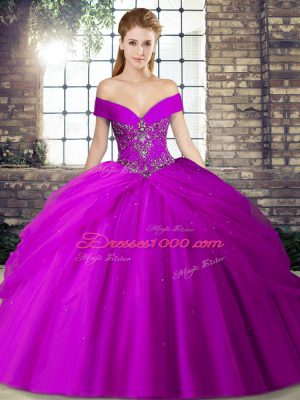 Extravagant Purple Sweet 16 Dresses Off The Shoulder Sleeveless Brush Train Lace Up