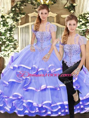 Sleeveless Lace Up Floor Length Beading and Ruffled Layers Quinceanera Dress