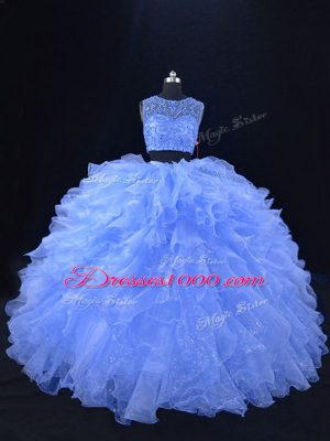 Sumptuous Blue Scoop Zipper Beading and Ruffles Quinceanera Dresses Sleeveless